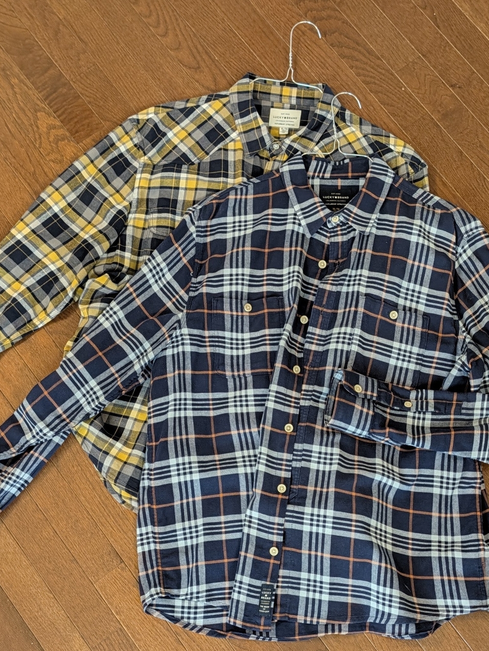 Lucky Brand: Men's Navy and Yellow / Orange Plaid Button-Down Shirts (2-Pack)